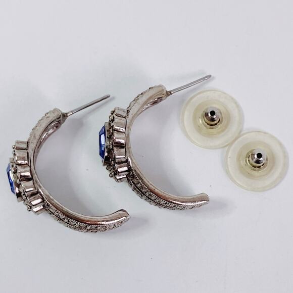 Signed Avon Art Deco Revival Marcasite Silver Tone Blue Earrings - Picture 6 of 9